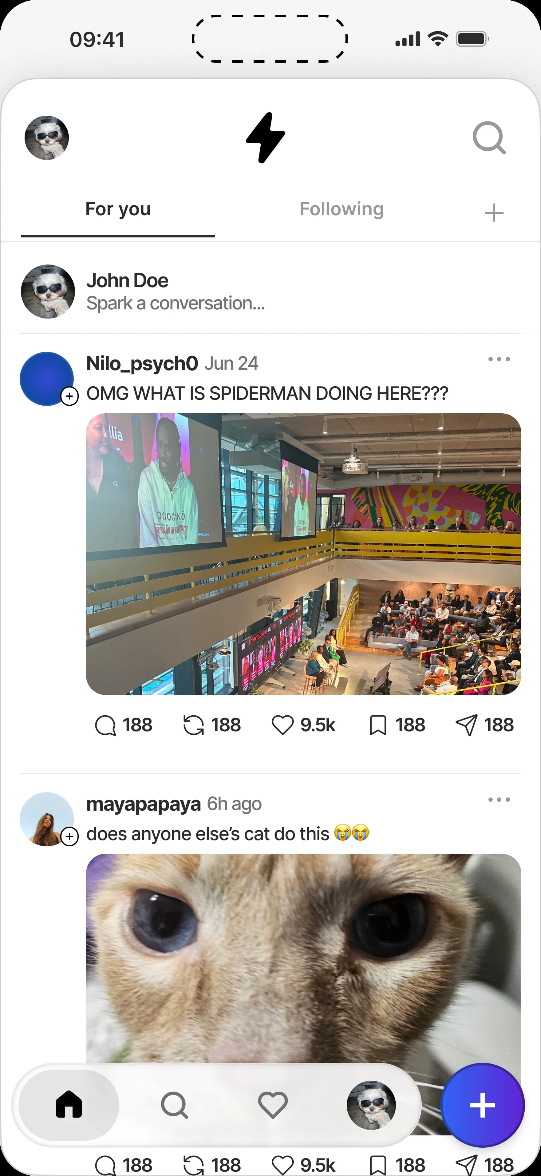 The Spark feed on iPhone with a breaking badge on a live local post